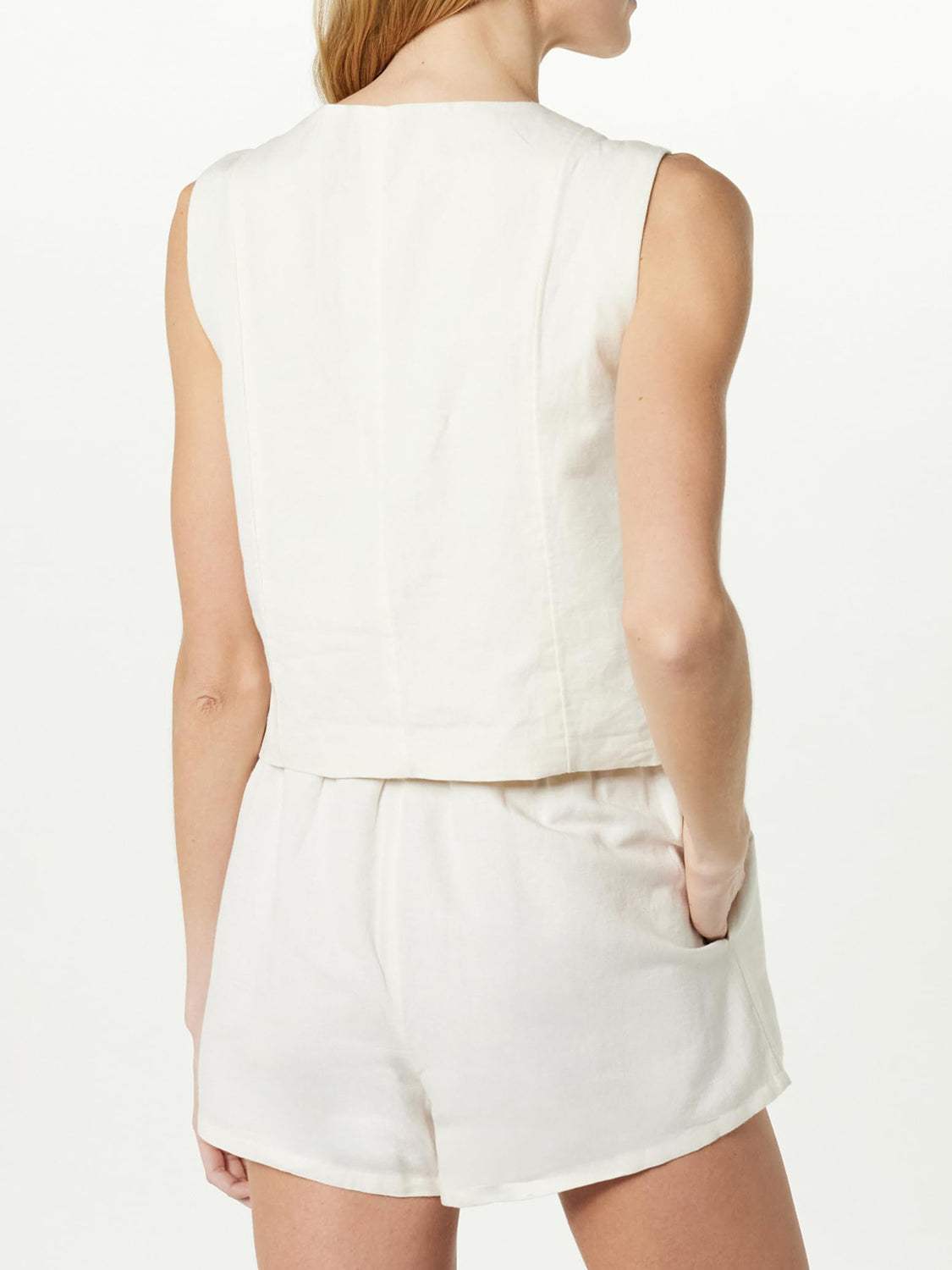 Button Up V-Neck Top and Pocketed Shorts Set - Trendsi - Flyclothing LLC
