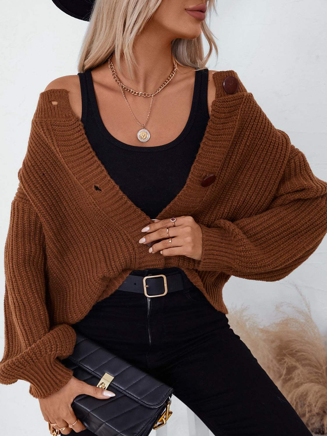 Button Down Long Sleeve Cardigan - Trendsi - Flyclothing LLC