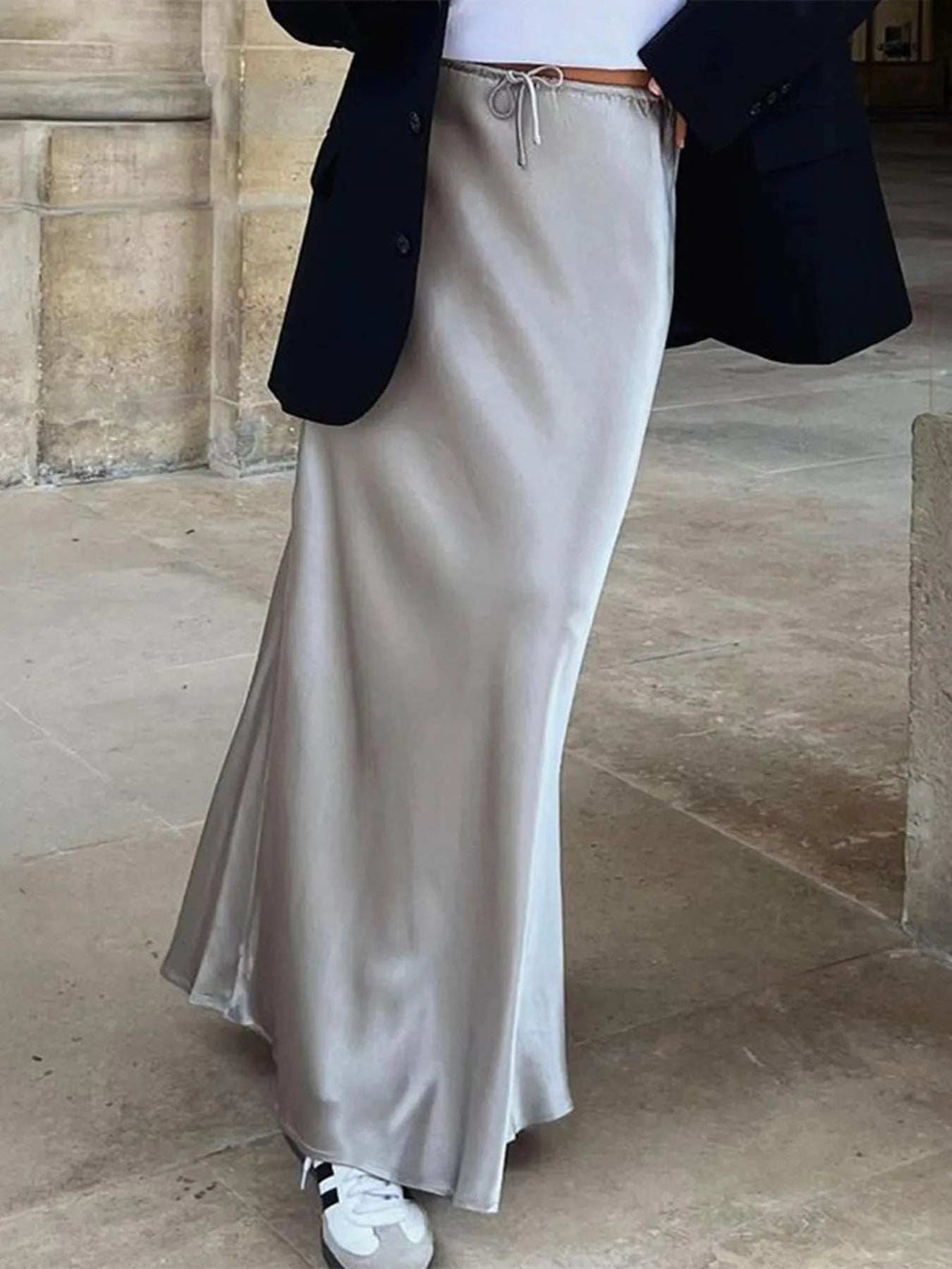 Satin Maxi Skirt with Drawstring Waist - Trendsi - Flyclothing LLC