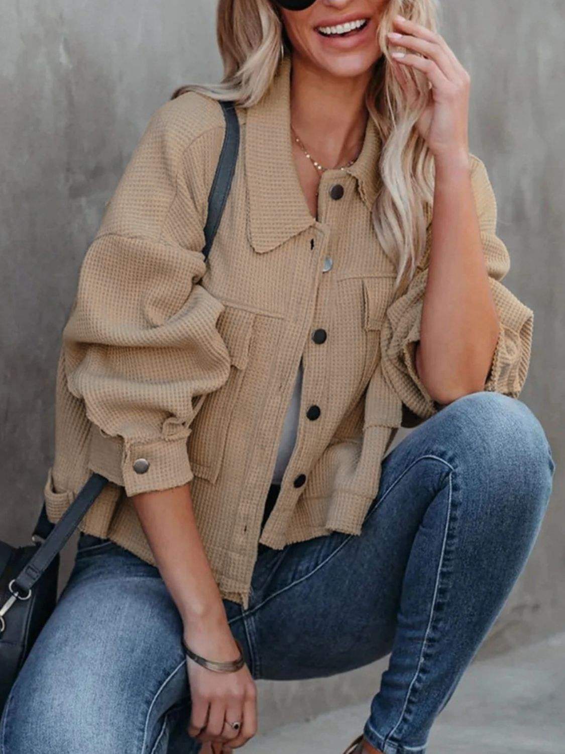 Button Up Long Sleeve Jacket - Trendsi - Flyclothing LLC