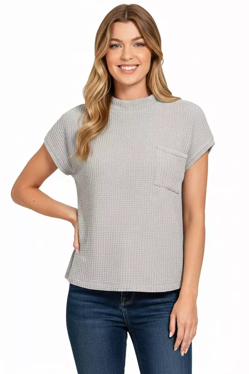 Zenana Chenille Waffle Short Sleeve Sweater - Trendsi - Flyclothing LLC