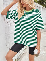 Contrast Striped Round Neck T-Shirt - Trendsi - Flyclothing LLC