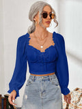 Mesh Sweetheart Neck Flounce Sleeve Top - Trendsi - Flyclothing LLC