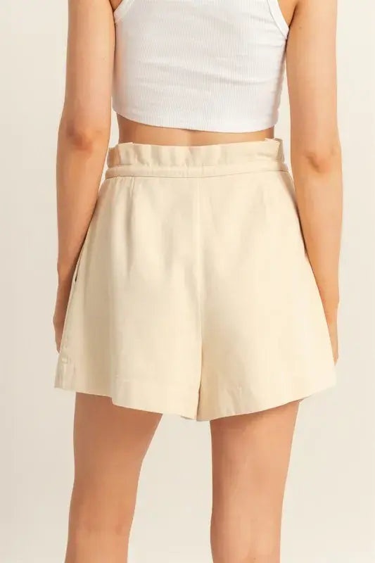 HYFVE High-Waisted Washed Twill Paperbag Shorts - Trendsi - Flyclothing LLC