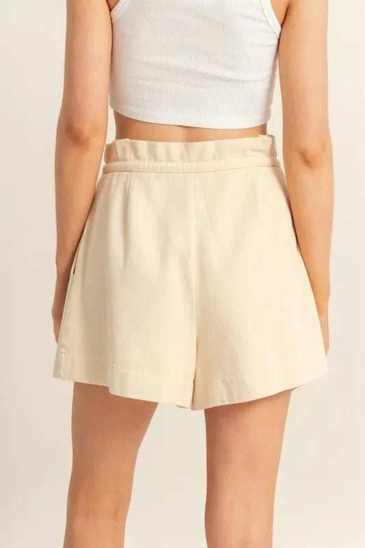 HYFVE High-Waisted Washed Twill Paperbag Shorts - Trendsi - Flyclothing LLC
