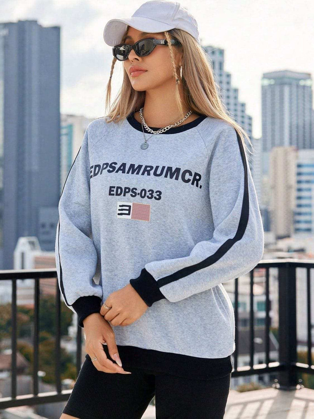 Letter Round Neck Long Sleeve Sweatshirt - Trendsi - Flyclothing LLC
