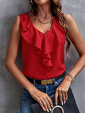 Ruffled V-Neck Tank - Trendsi - Flyclothing LLC