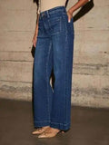 High Rise Front Pocket Patch Wide Leg Jeans - Trendsi
