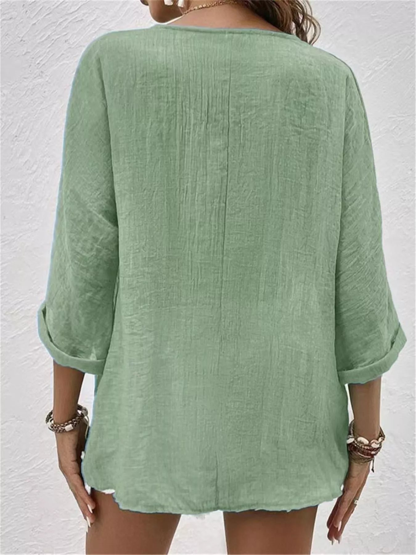 Full Size Casual V-Neck Button-Down Blouse Plus Size - Trendsi - Flyclothing LLC