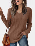 V-Neck Long Sleeve T-Shirt - Trendsi - Flyclothing LLC