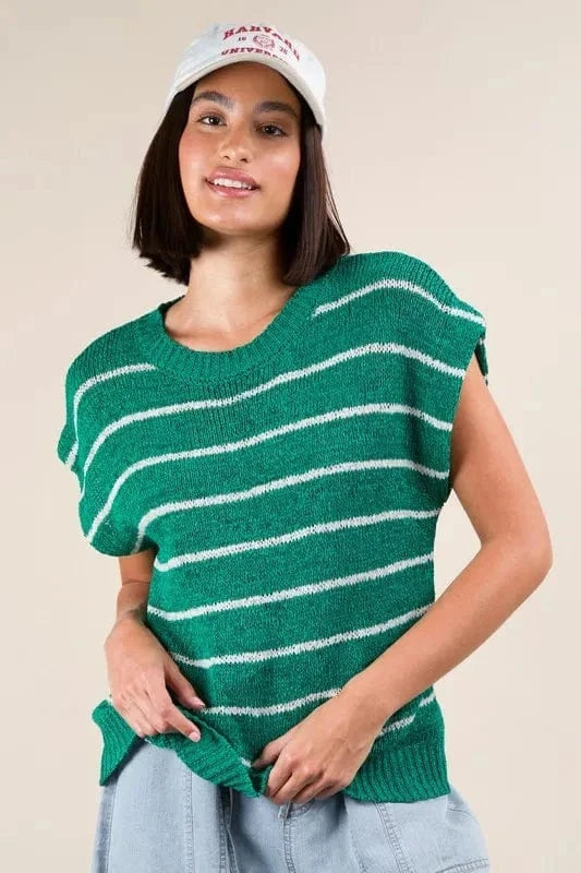 VERY J Striped Knit Sweater Vest Top - Trendsi