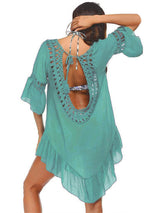 Backless Cutout Three-Quarter Sleeve Cover Up - Trendsi - Flyclothing LLC