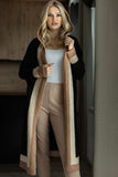Pocketed Contrast Long Sleeve Hooded Cardigan - Trendsi - Flyclothing LLC