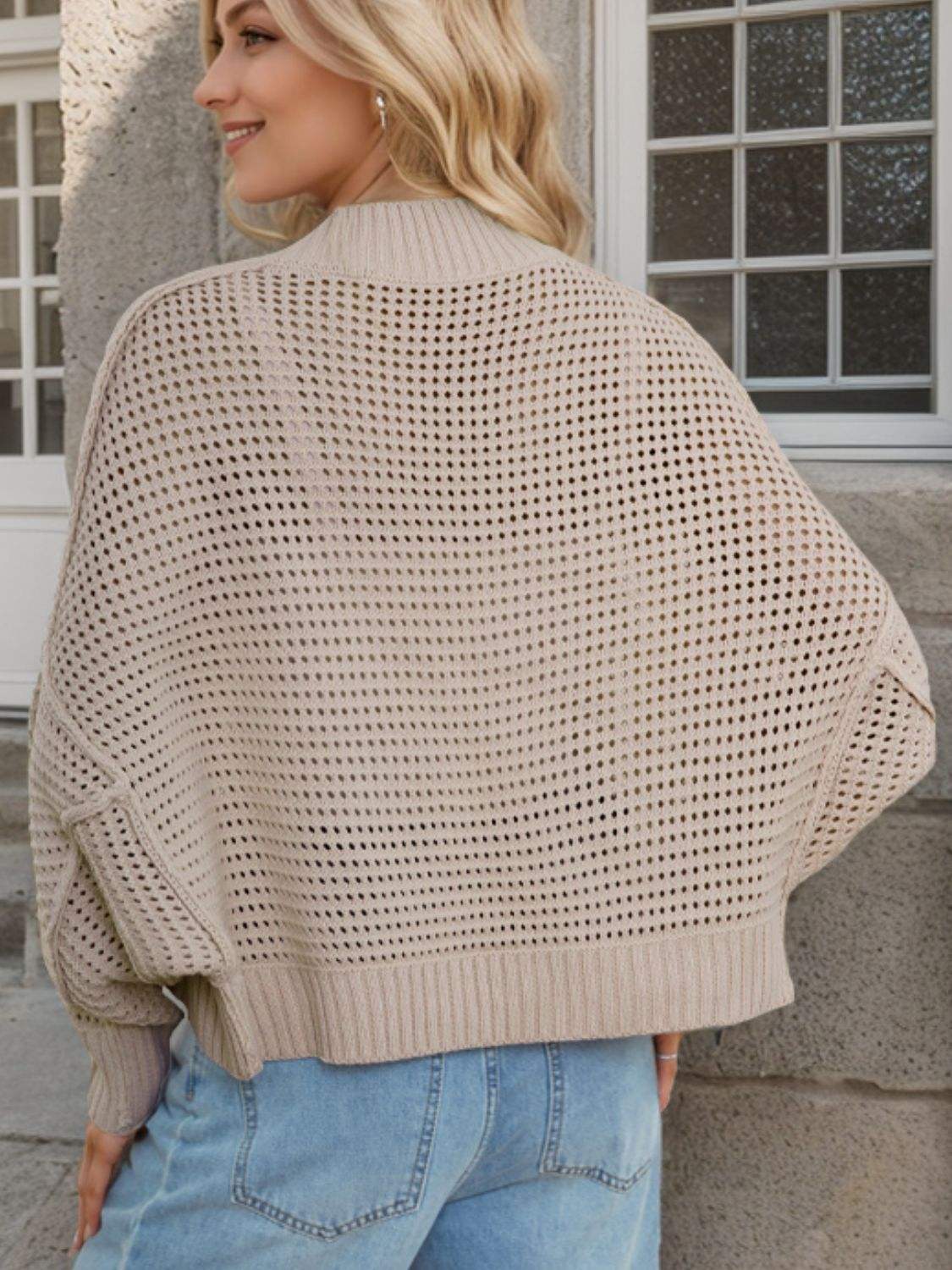 Openwork Open Front Long Sleeve Cardigan - Trendsi - Flyclothing LLC