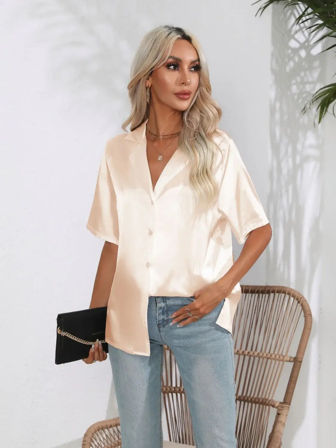 Button Down Short Sleeve Shirt - Trendsi - Flyclothing LLC