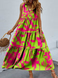 Tiered Printed V-Neck Sleeveless Dress - Trendsi - Flyclothing LLC