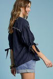 Umgee Full Size Embroidered Detail Button Down Shirt Plus Size - Trendsi