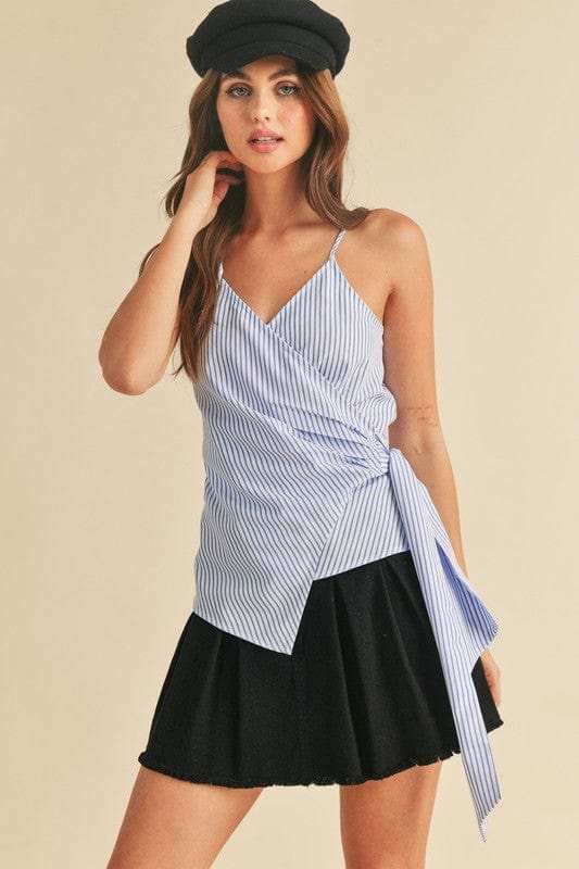 Aemi + Co Side Knotted Surplice Striped Cami - Trendsi - Flyclothing LLC