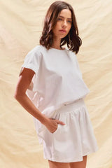 SO ME Round Neck Short Sleeve Top and Shorts Set - Trendsi - Flyclothing LLC