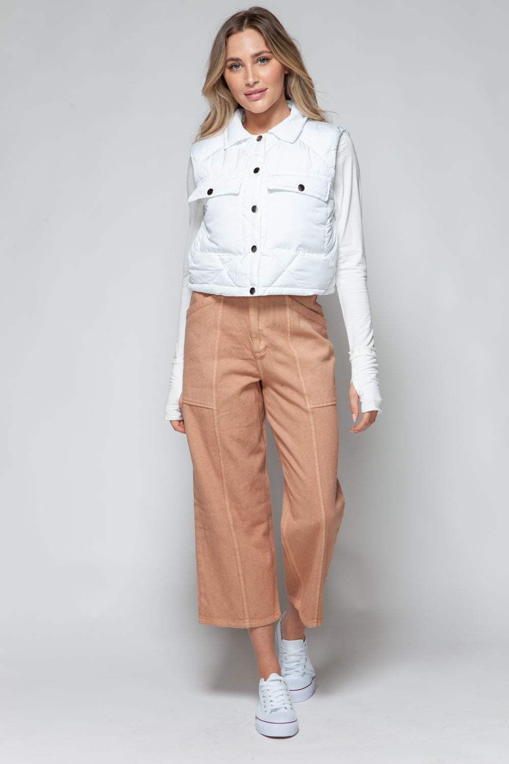 Snobbish Snap Down Quilted Crop Vest - Trendsi - Flyclothing LLC
