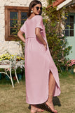 Slit Pocketed V-Neck Short Sleeve Dress - Trendsi