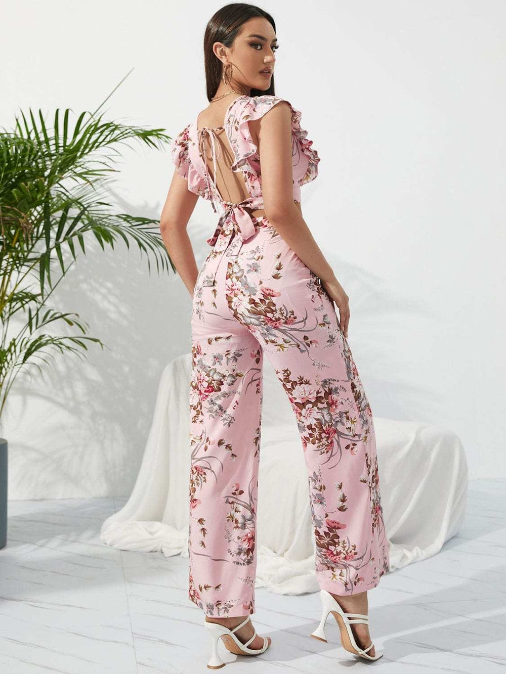 Printed Surplice Cap Sleeve Top and Pants Set - Trendsi - Flyclothing LLC