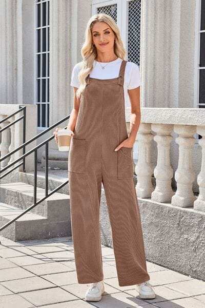 Lovelet Square Neck Wide Strap Overalls with Pockets - Trendsi - Flyclothing LLC