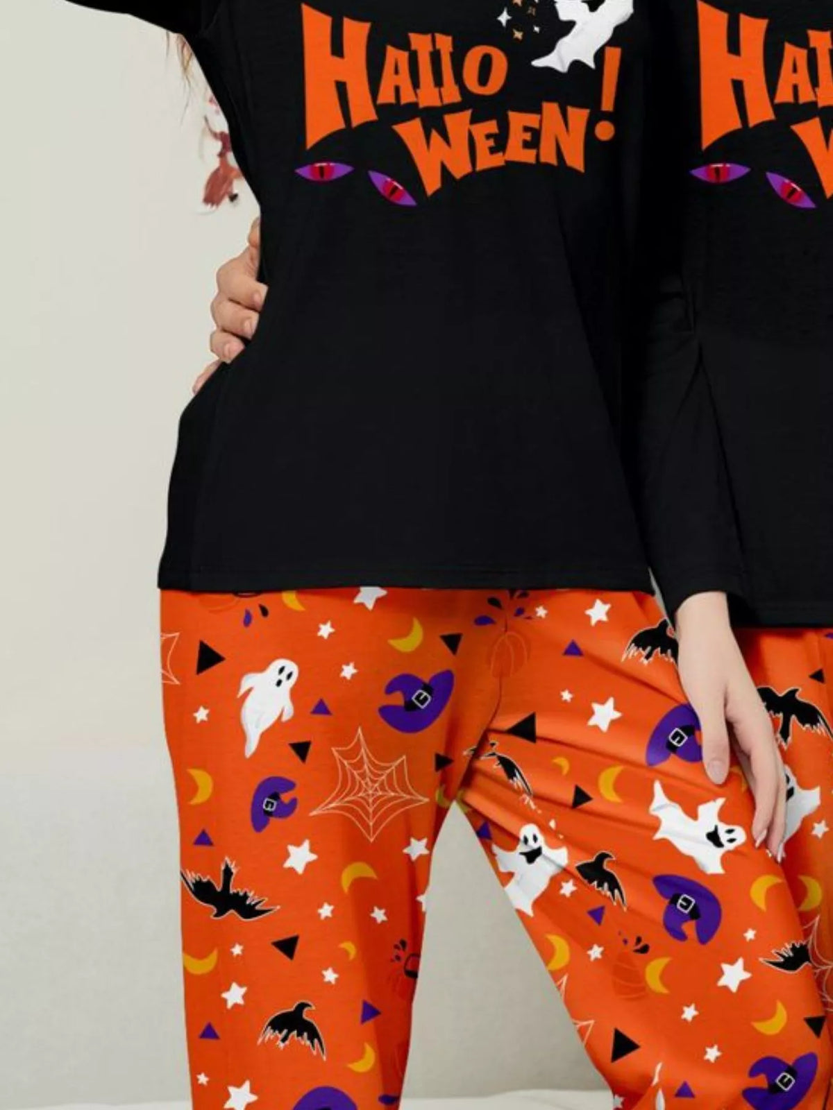 Full Size Halloween Family Matching Pajama Set with Ghost and Pumpkin Print Plus Size - Trendsi - Flyclothing LLC
