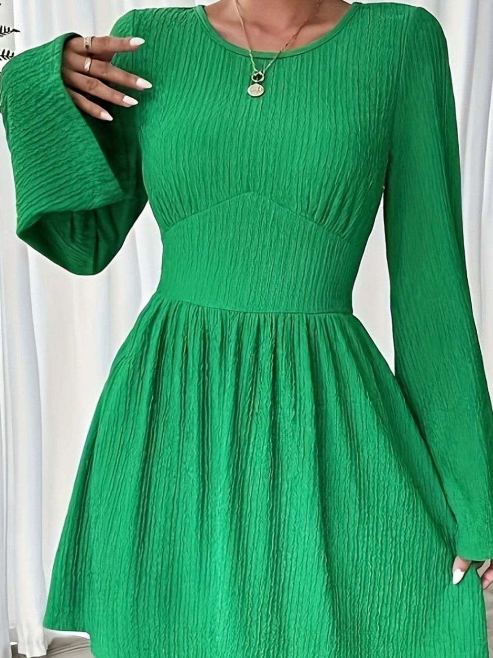 Round Neck Flare Sleeve Mini Dress - Trendsi - Flyclothing LLC