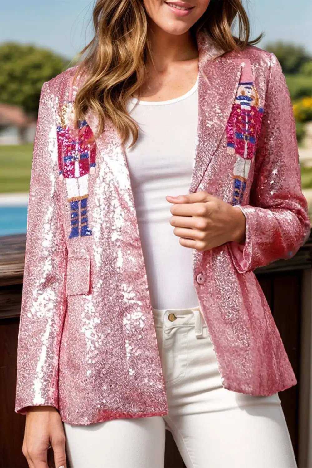 Sequin Nutcracker Long Sleeve Blazer - Trendsi - Flyclothing LLC