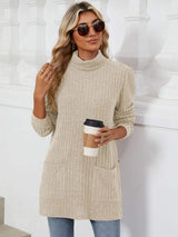 Slit Mock Neck Long Sleeve T-Shirt - Trendsi - Flyclothing LLC