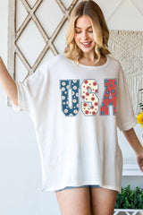 HOPELY USA Round Neck Half Sleeve T-Shirt - Trendsi