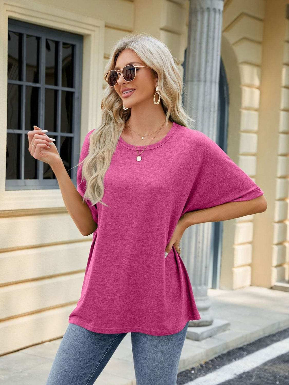 Florira Round Neck Half Sleeve T-Shirt - Trendsi - Flyclothing LLC