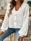 V-Neck Button Up Long Sleeve Cardigan - Trendsi
