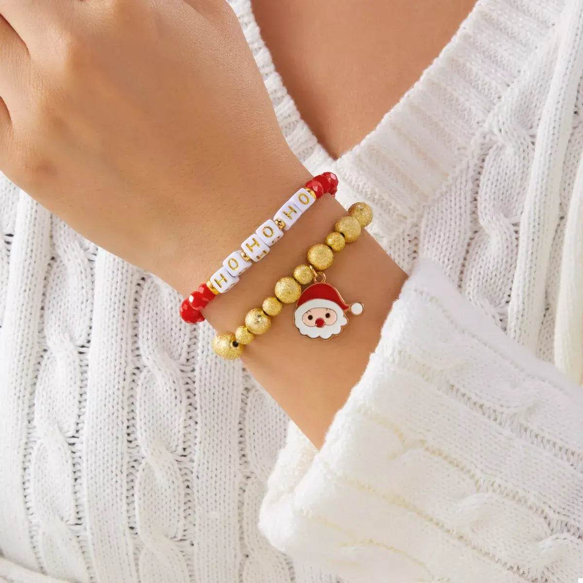 2 Piece Christmas Santa Beaded Bracelet - Trendsi - Flyclothing LLC
