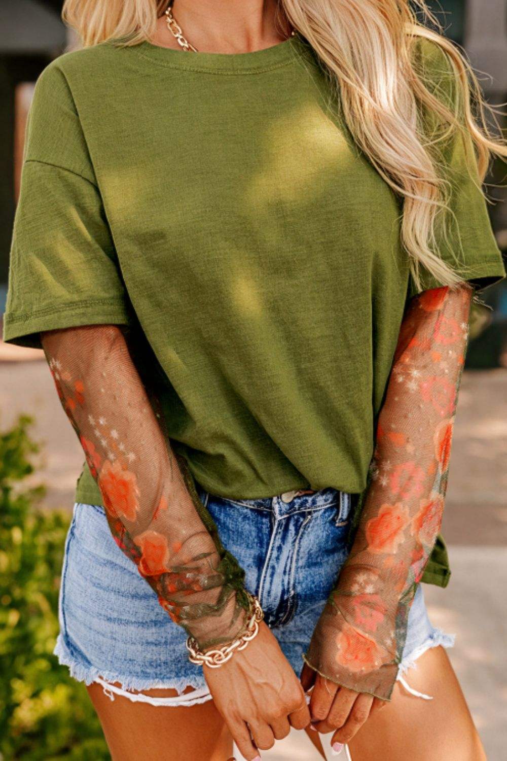 Faux Two Piece Floral Long Sleeve Patchwork Top - Trendsi - Flyclothing LLC