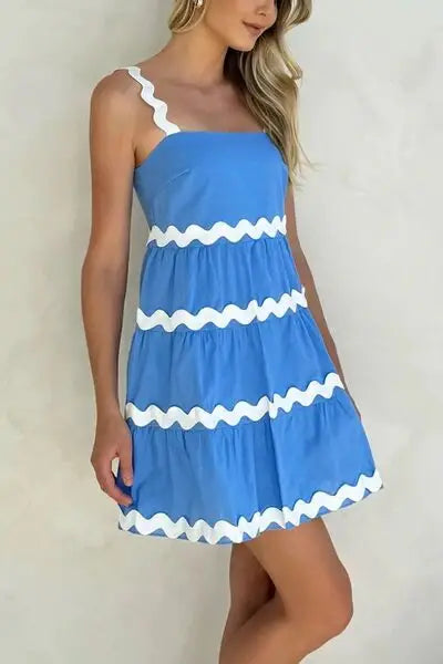 Contrast Trim Square Neck Tiered Dress - Trendsi - Flyclothing LLC