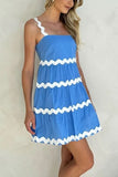 Contrast Trim Square Neck Tiered Dress - Trendsi