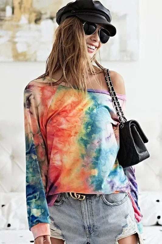 BiBi Tie Dye Soft Knit Jersey Top - Trendsi - Flyclothing LLC