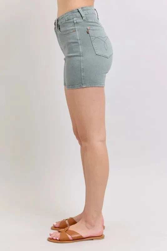 Judy Blue Full Size Hw Garment Dyed & Back Pkt Embroidery Shorts Plus Size - Trendsi - Flyclothing LLC