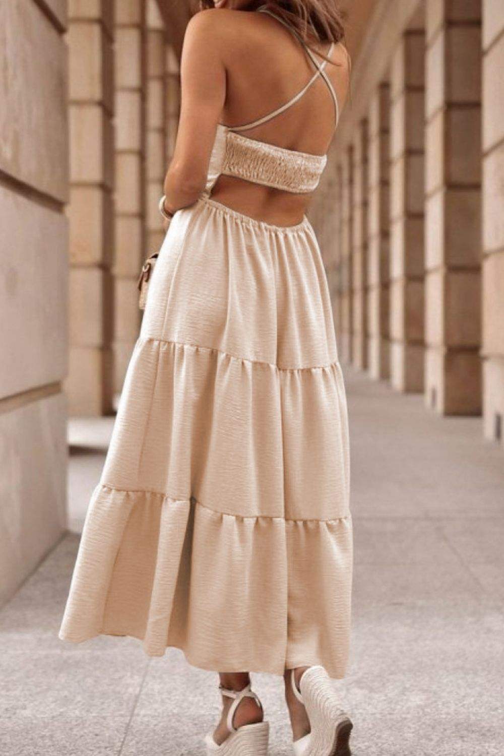 Tiered Crisscross Spaghetti Strap Dress - Trendsi - Flyclothing LLC