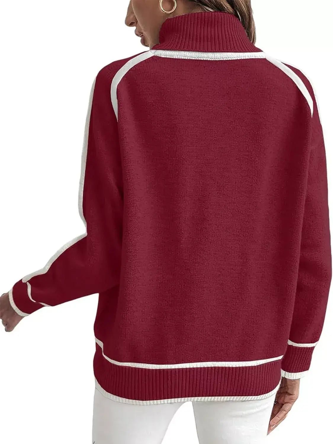 Full Size Turtleneck Contrast Trim Sweater Plus Size - Trendsi - Flyclothing LLC