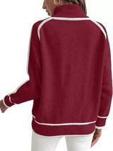 Full Size Turtleneck Contrast Trim Sweater Plus Size - Trendsi - Flyclothing LLC