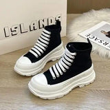 Lace Up Canvas Platform Sneakers - Trendsi