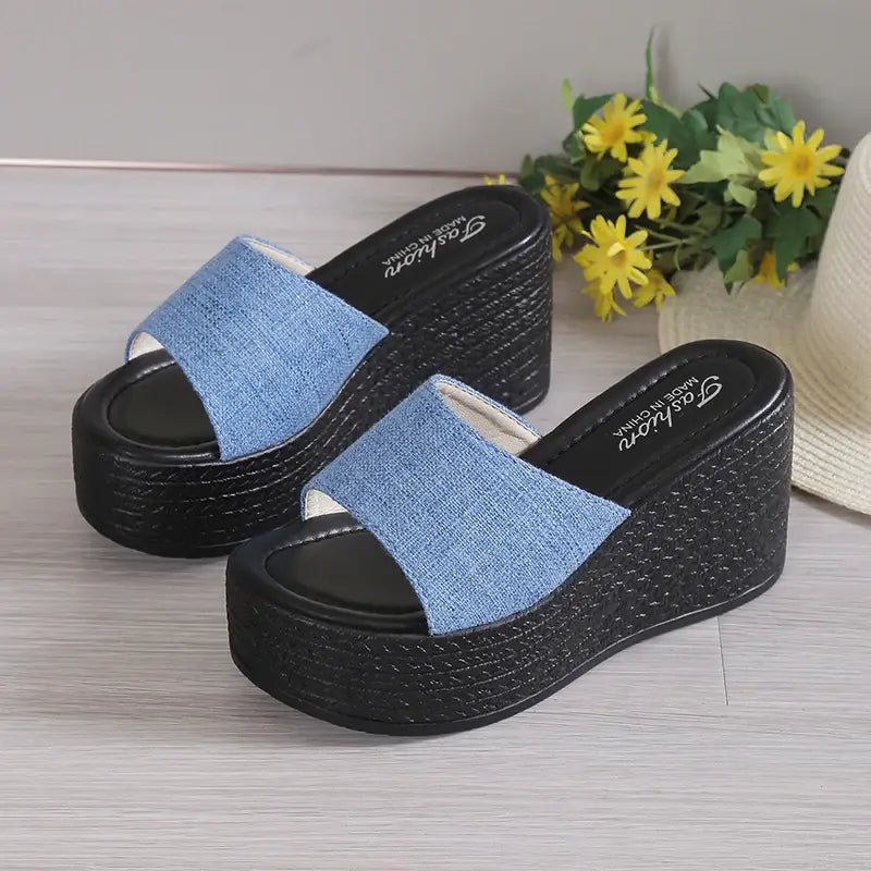 Open Toe Mid Heel Wedge Sandals - Trendsi - Flyclothing LLC