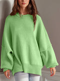 Double Take Side Slit Round Neck Long Sleeve Sweater - Trendsi - Flyclothing LLC