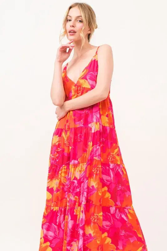 And The Why Floral Tiered Maxi Cami Dress with Pockets - Trendsi - Flyclothing LLC