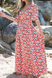 Floral Half Sleeve Deep V Neck Cutout Back Maxi Dress - Trendsi