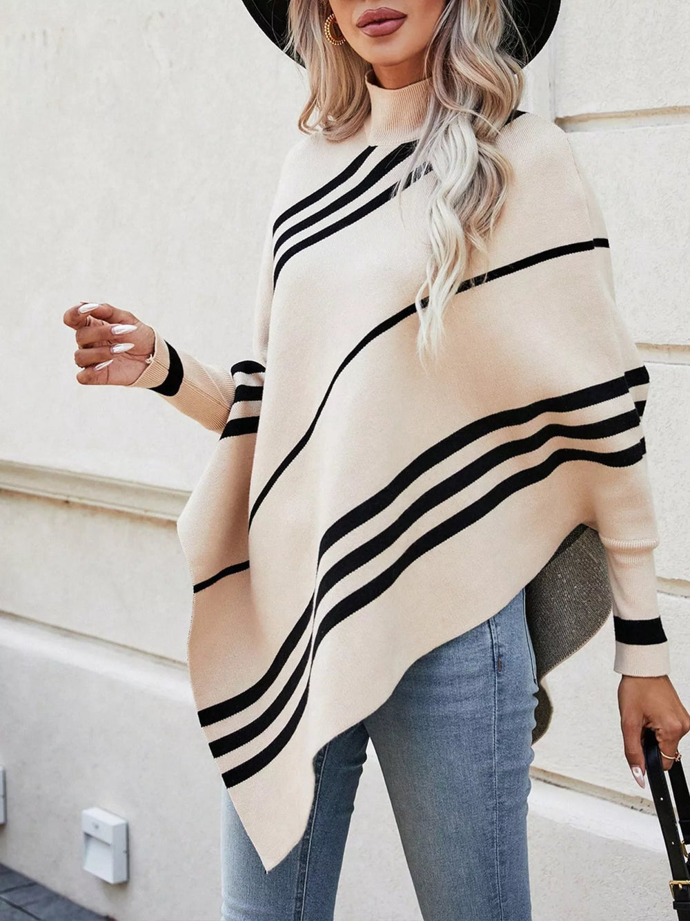 Striped Pattern Batwing Sleeve Sweater - Trendsi - Flyclothing LLC