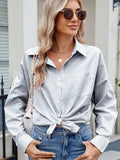 Striped Collared Neck Button Down Long Sleeve Shirt - Trendsi - Flyclothing LLC